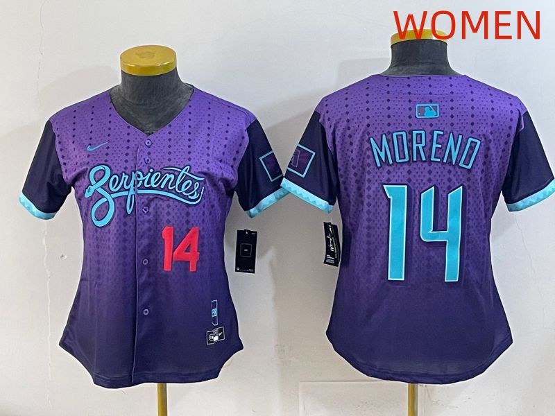 Women 2025 Arizona Diamondback #14 Moreno Purple Joint Name Nike MLB Jersey style 5